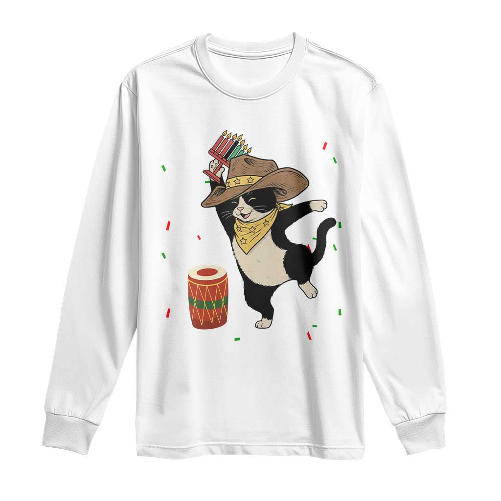 Funny Kwanzaa Cowcat Dance Long Sleeve Shirt Festival Of Lights African Heritage Gift TS12 White Print Your Wear