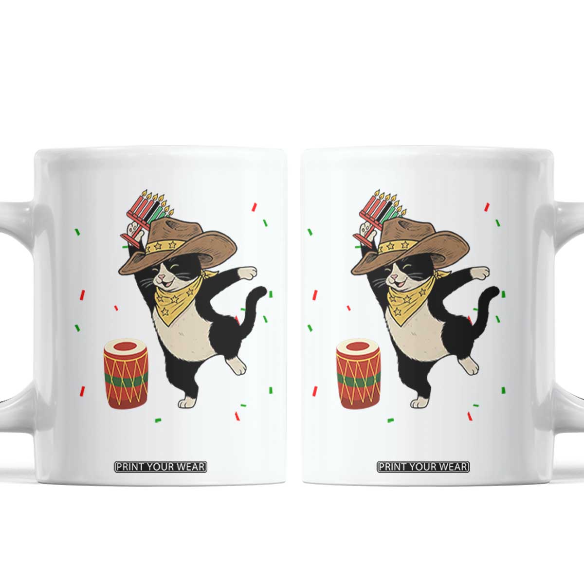 Funny Kwanzaa Cowcat Dance Coffee Mug Festival Of Lights African Heritage Gift TS12 White Print Your Wear