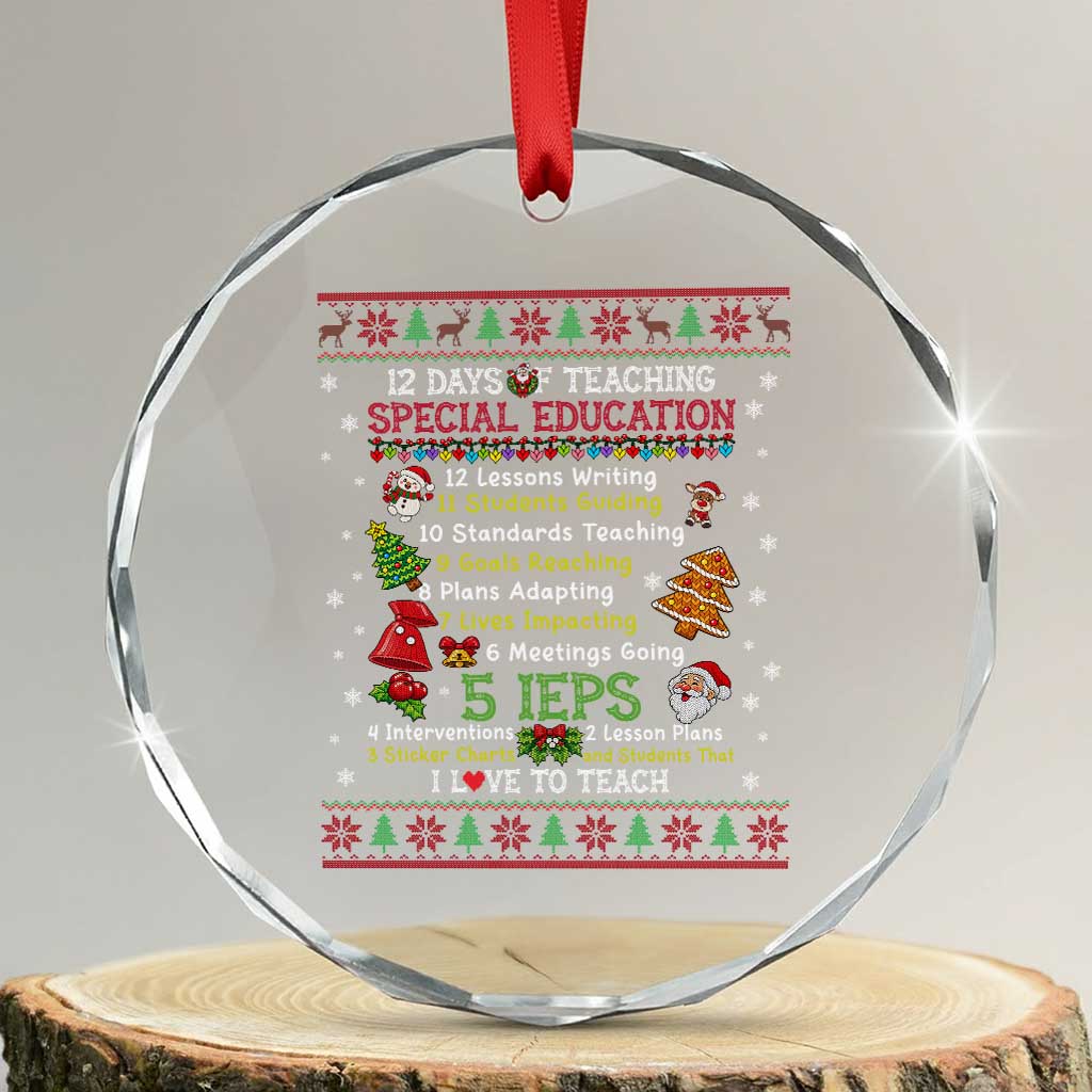 Christmas SPED Teacher Crystal Glass Ornament 12 Days Of Teaching Special Education