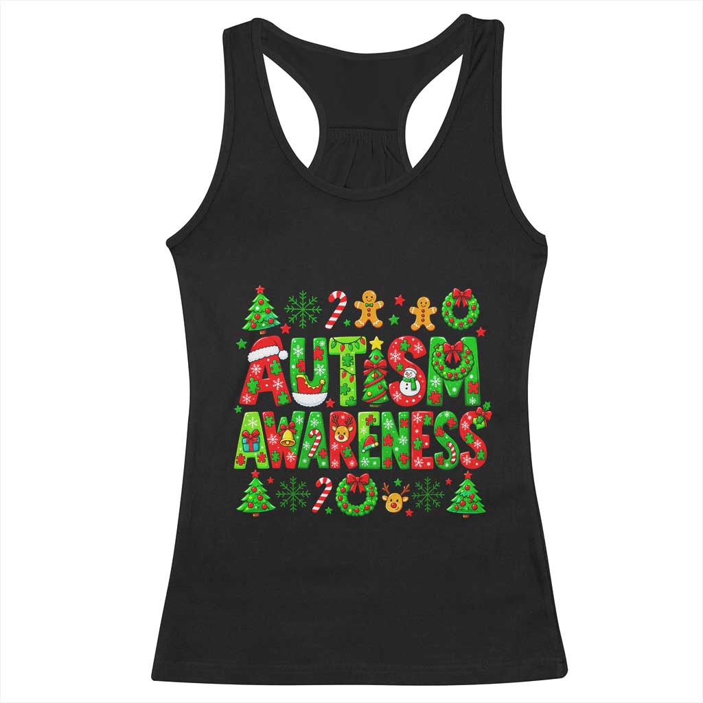 Autism Christmas Support Racerback Tank Top Spreading Acceptance Holiday Season