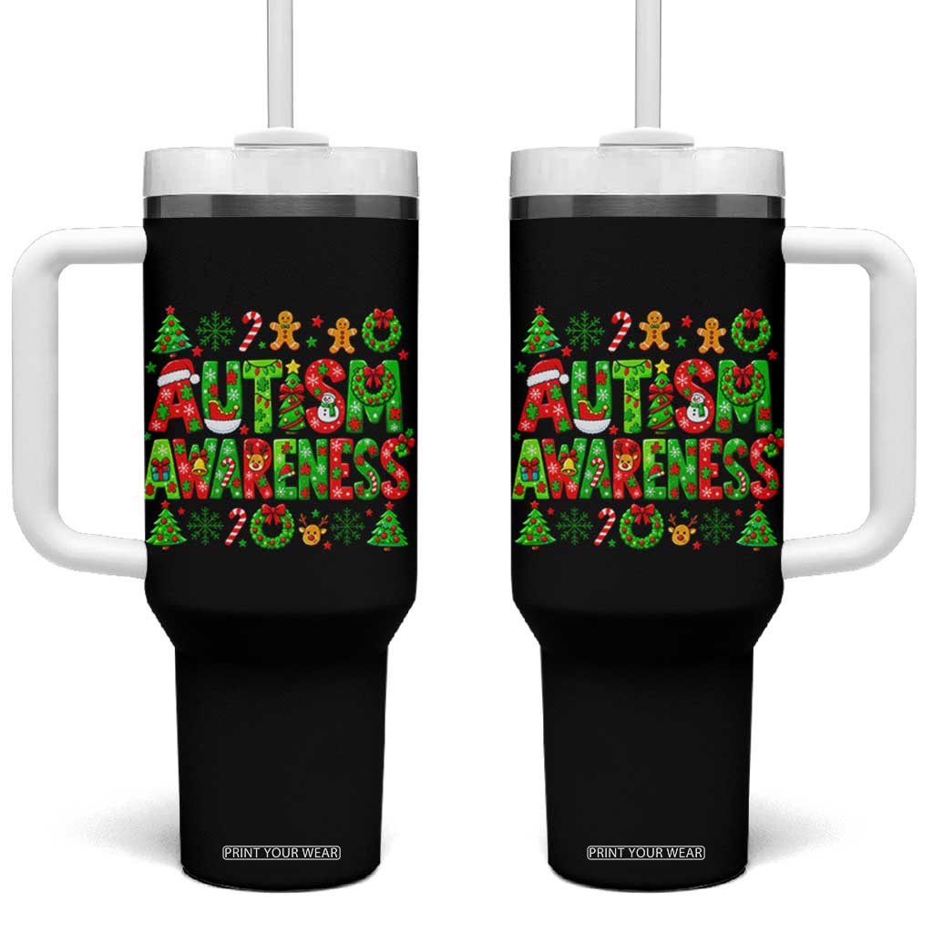 Autism Christmas Support Tumbler With Handle Spreading Acceptance Holiday Season