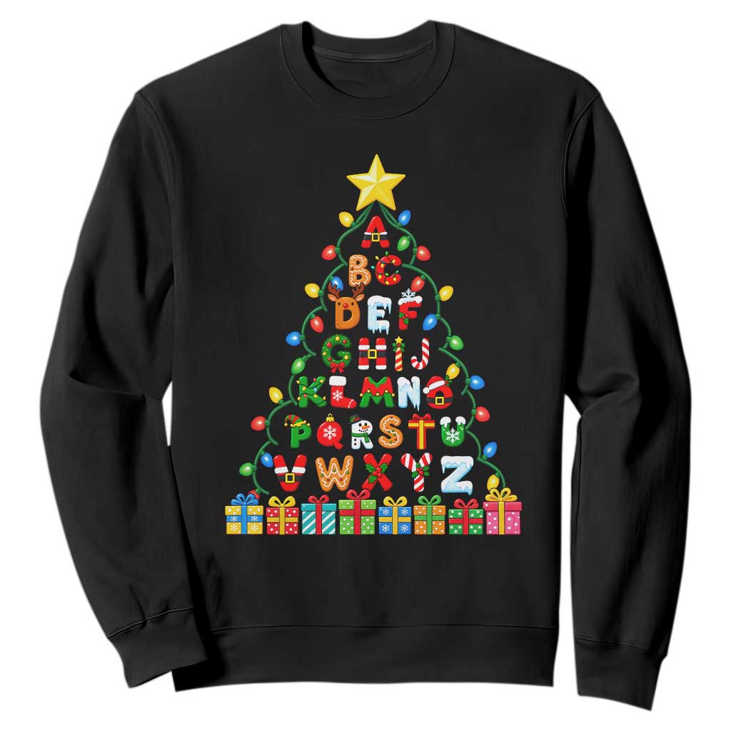 Funny Alphabet Christmas Tree Sweatshirt Kindergarten Teacher Holiday Gift