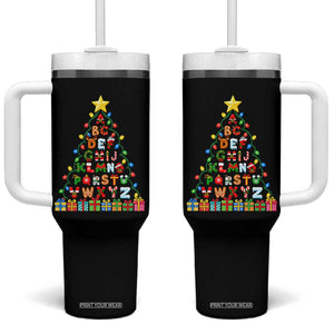 Funny Alphabet Christmas Tree Tumbler With Handle Kindergarten Teacher Holiday Gift