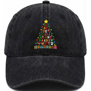 Funny Alphabet Christmas Tree Washed Cotton Baseball Cap Kindergarten Teacher Holiday Gift