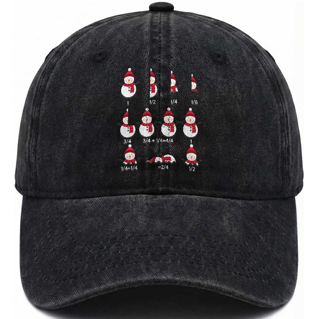 Christmas Math Teacher Washed Cotton Baseball Cap Snowman Fractions Educational Equation Gift