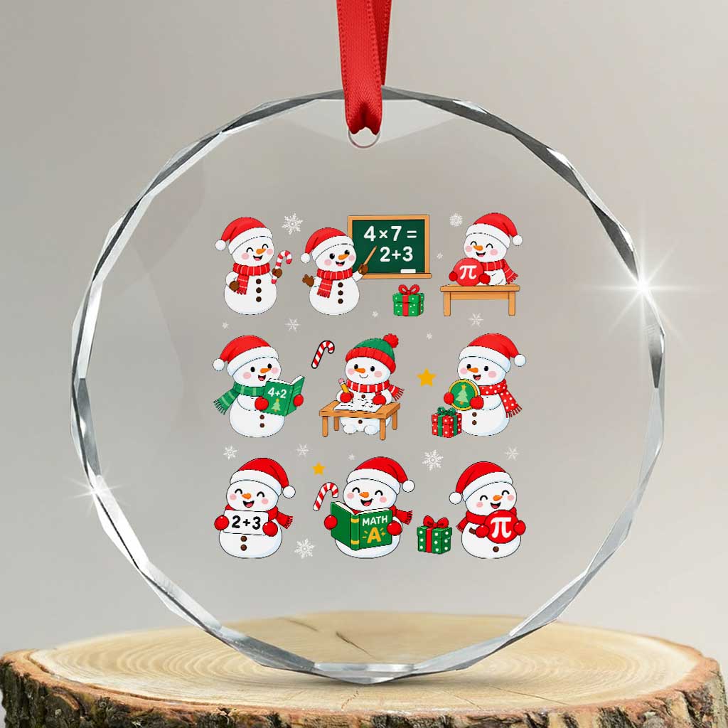 Snowman Christmas Math Teacher Crystal Glass Ornament Funny Educator Xmas Gift