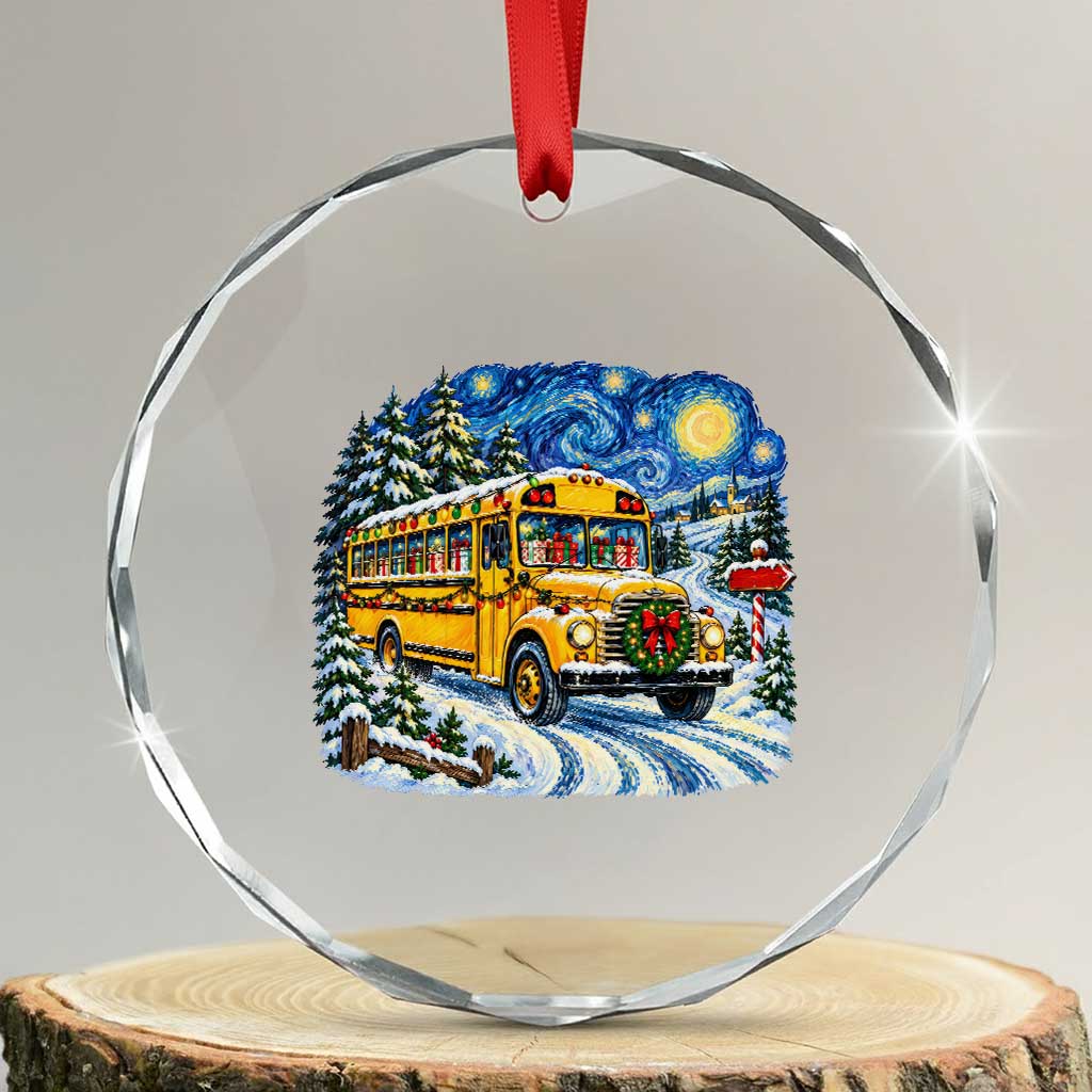 Starry Night Christmas School Bus Crystal Glass Ornament Bus Driver Gift