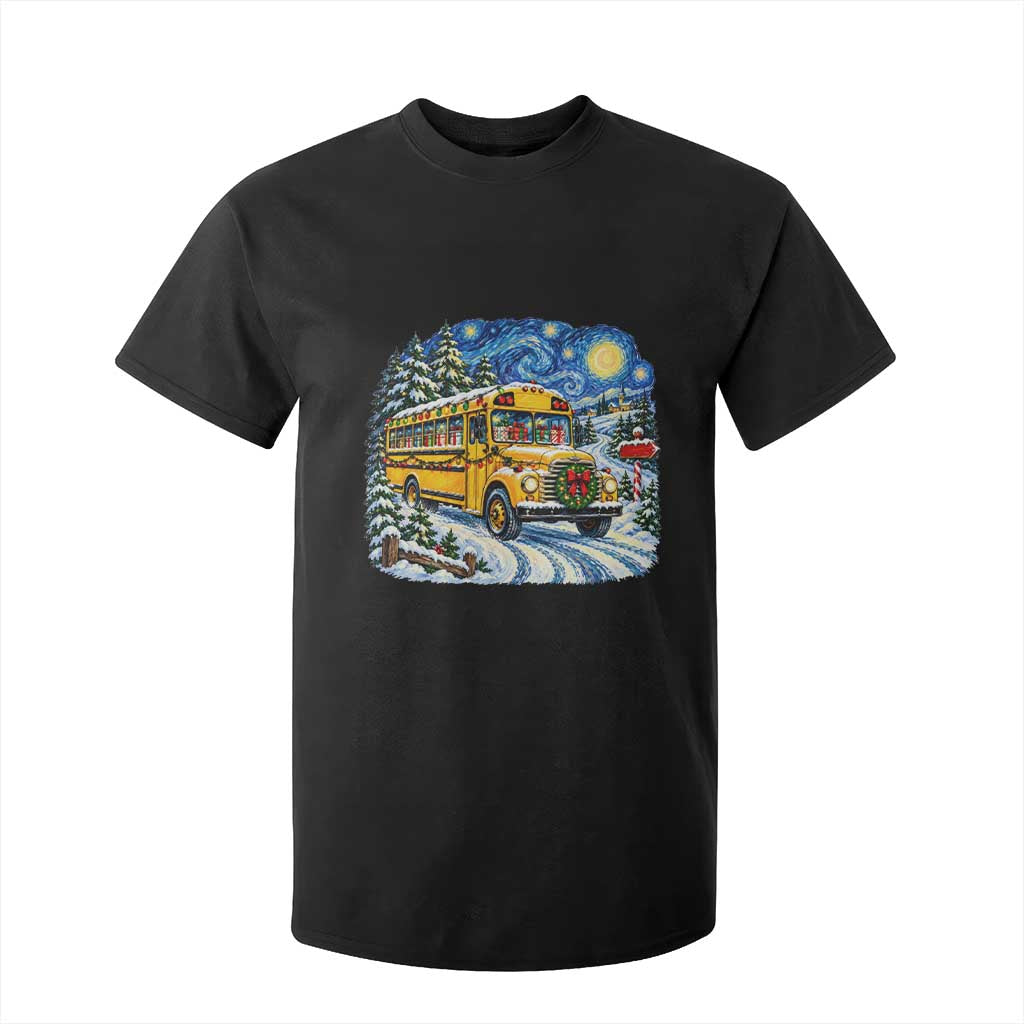 Starry Night Christmas School Bus T Shirt For Kid Bus Driver Gift