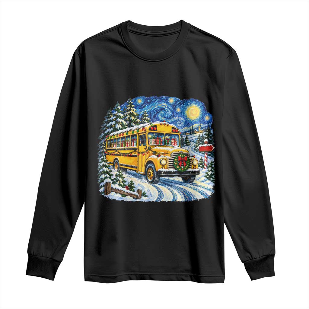 Starry Night Christmas School Bus Long Sleeve Shirt Bus Driver Gift