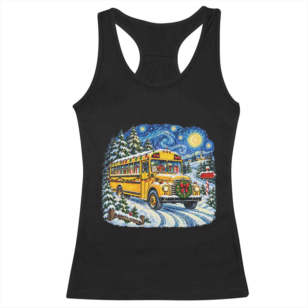 Starry Night Christmas School Bus Racerback Tank Top Bus Driver Gift