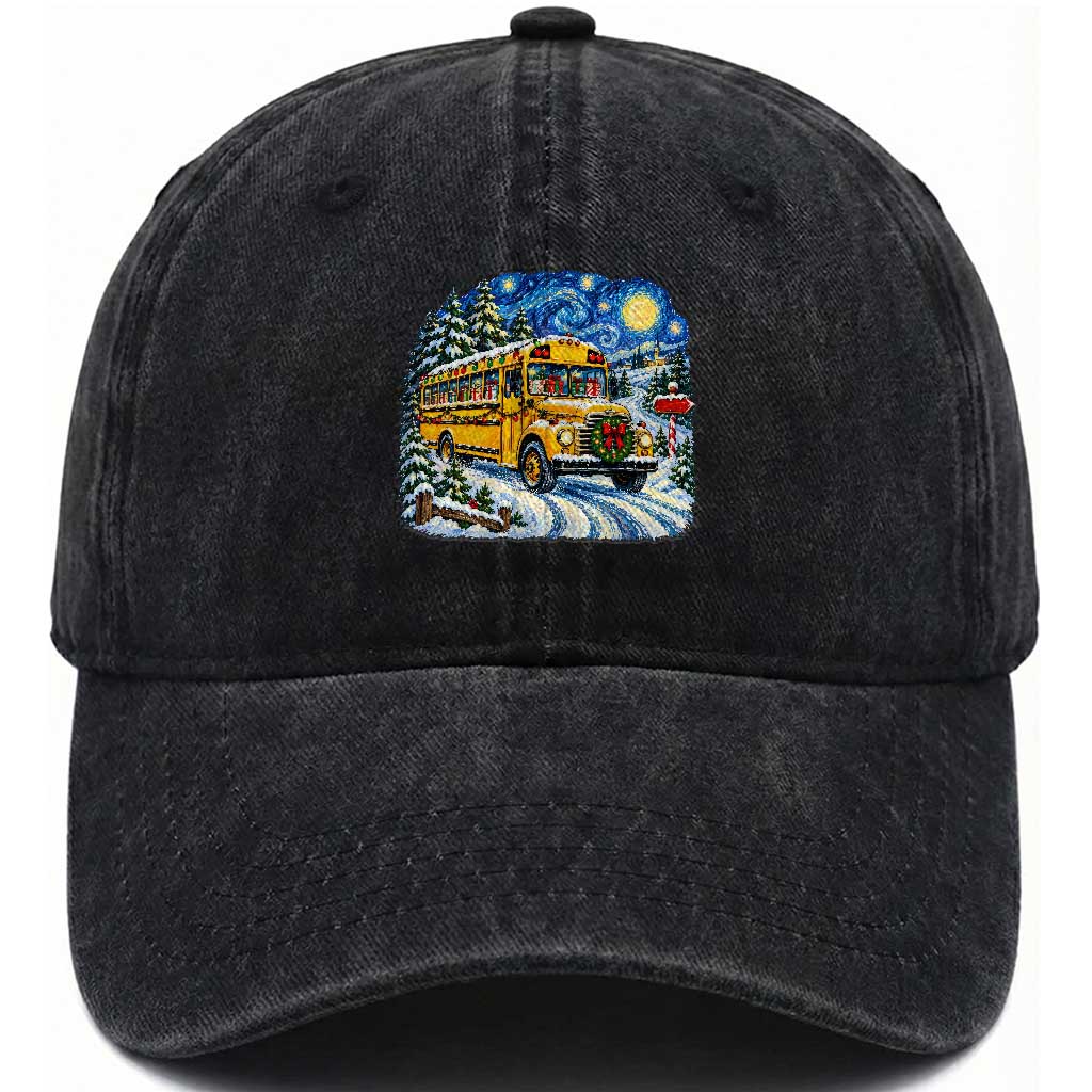 Starry Night Christmas School Bus Washed Cotton Baseball Cap Bus Driver Gift