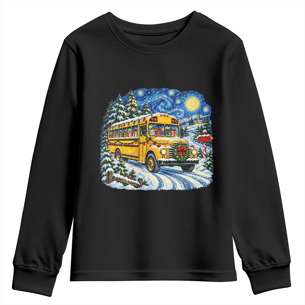 Starry Night Christmas School Bus Youth Sweatshirt Bus Driver Gift