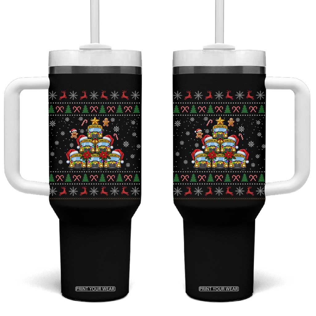 Funny Christmas Tree School Bus Driver Tumbler With Handle Holiday Transportation Gift