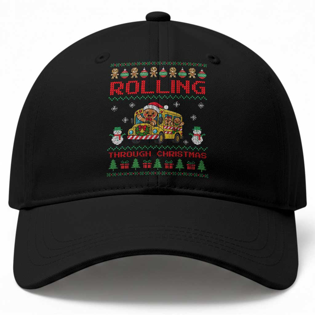 Funny Gingerbread School Bus Driver Baseball Cap Rolling Through Christmas Gift