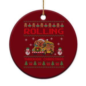 Funny Gingerbread School Bus Driver Ceramic Ornament Rolling Through Christmas Gift