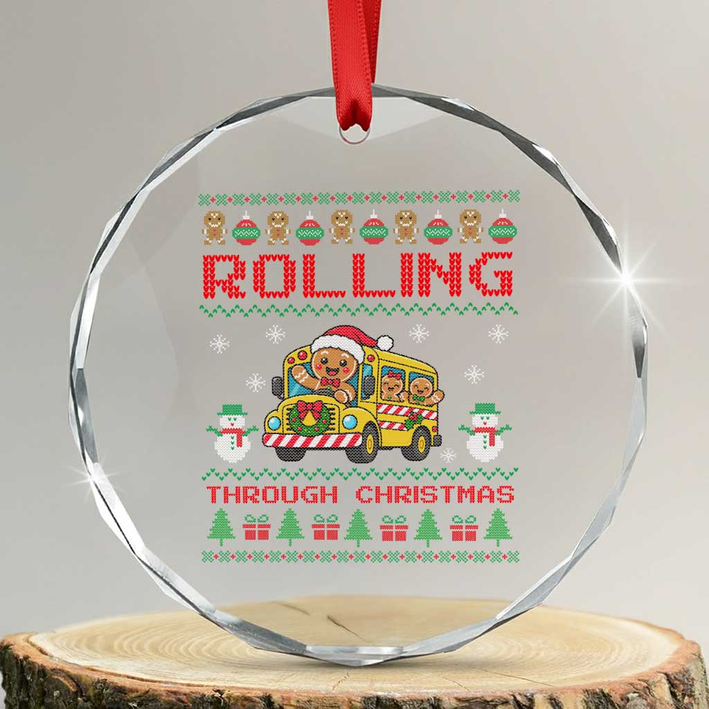 Funny Gingerbread School Bus Driver Crystal Glass Ornament Rolling Through Christmas Gift