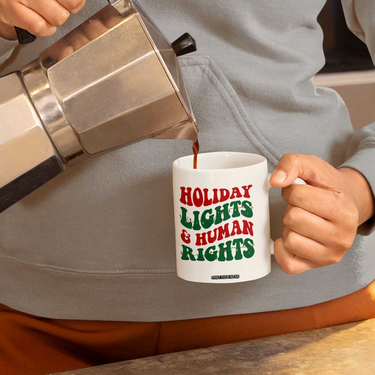 Holiday Lights And Human Rights Coffee Mug Supporter Gift For Civil Rights TS12 Print Your Wear