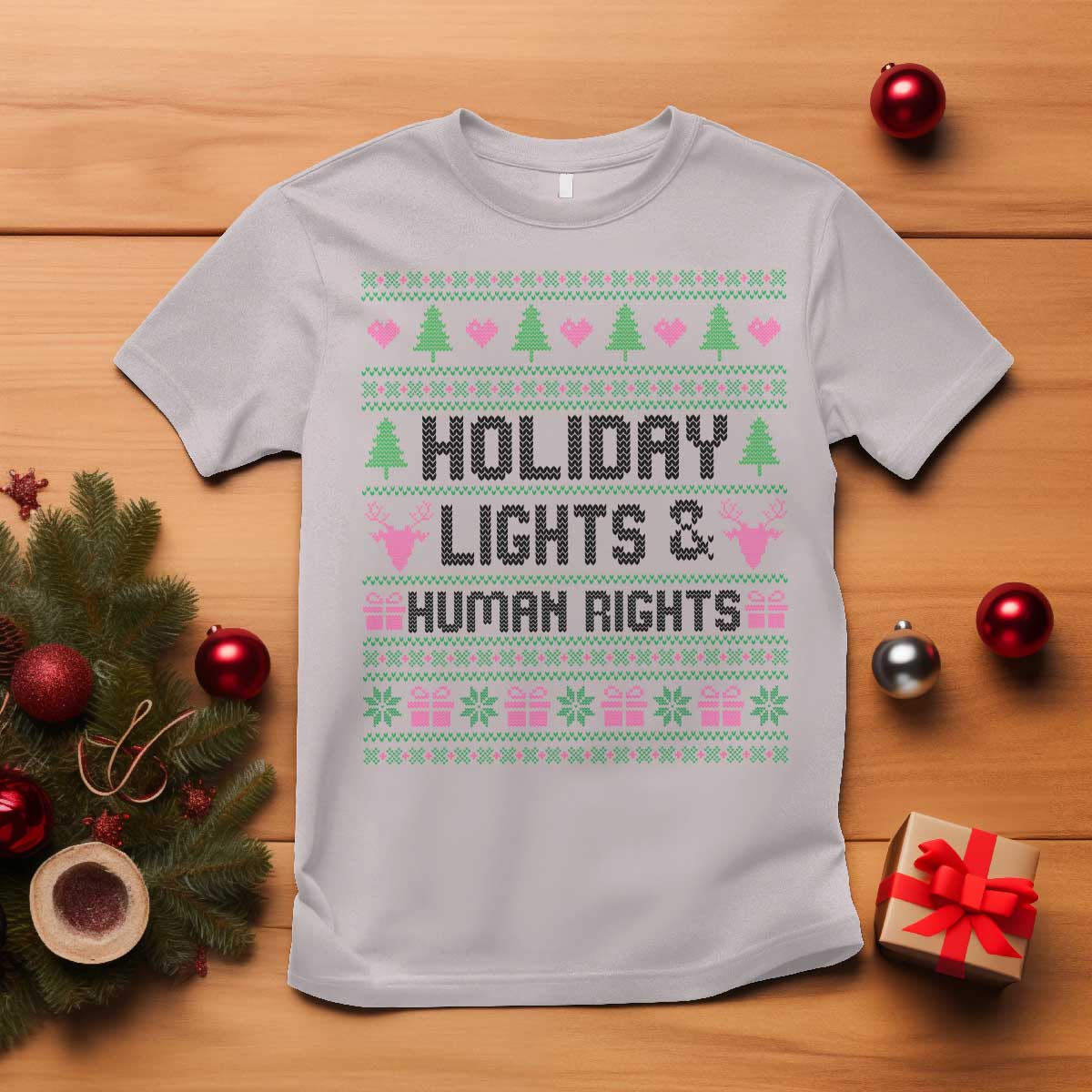 Christmas Lights For Human Rights T Shirt Equality Supporter Gift TS12 Ice Gray Print Your Wear