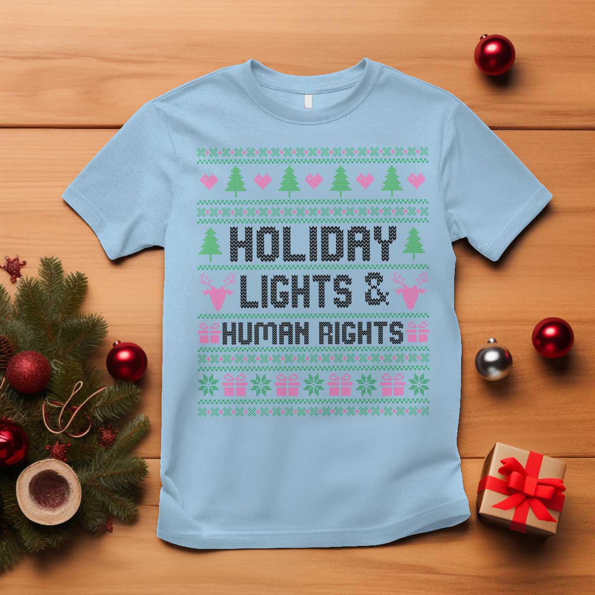 Christmas Lights For Human Rights T Shirt Equality Supporter Gift TS12 Light Blue Print Your Wear