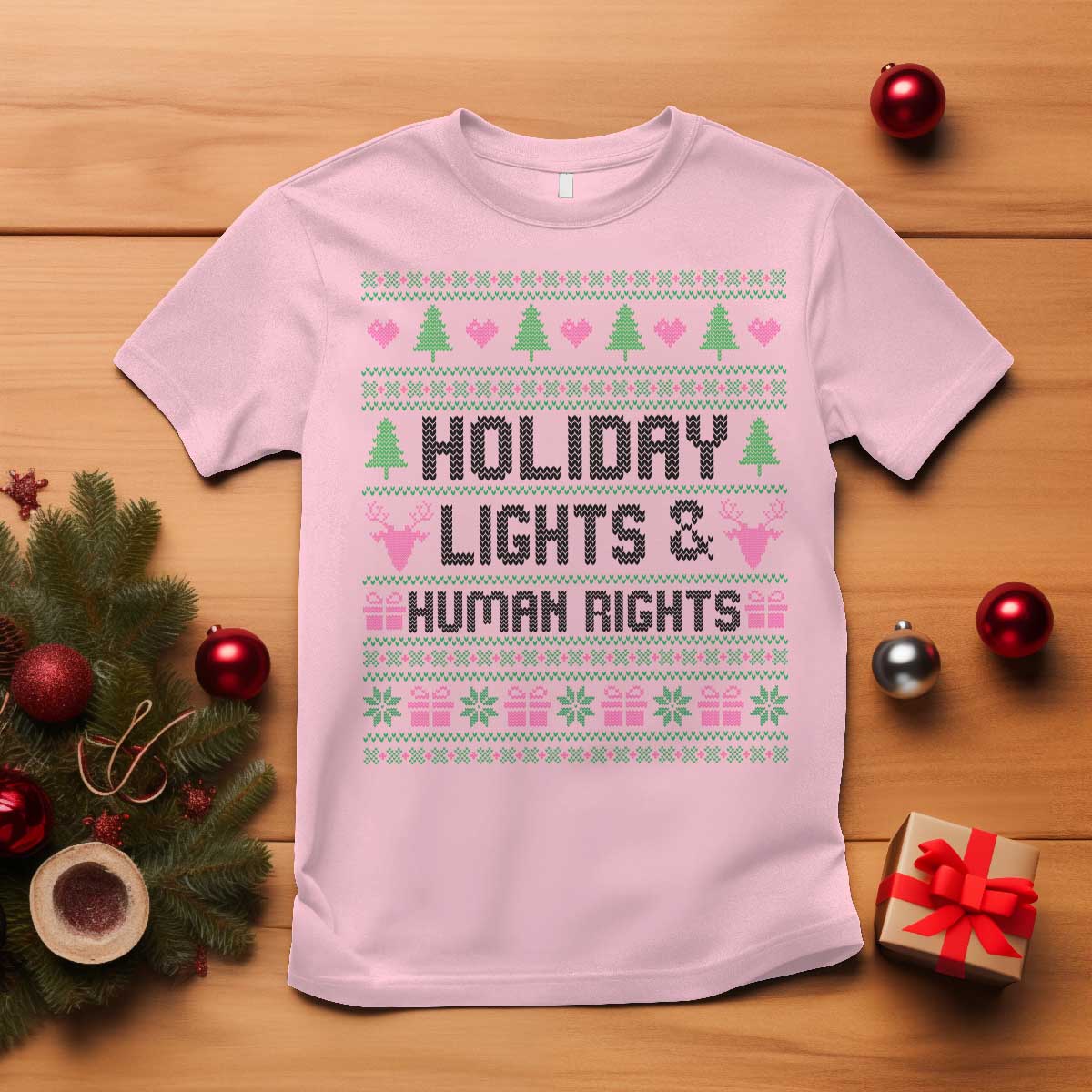 Christmas Lights For Human Rights T Shirt Equality Supporter Gift TS12 Light Pink Print Your Wear
