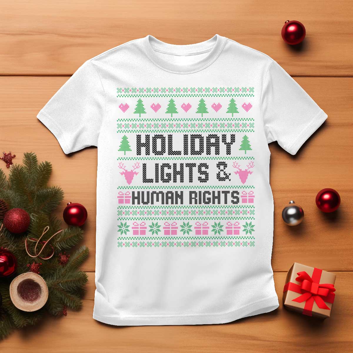 Christmas Lights For Human Rights T Shirt Equality Supporter Gift TS12 White Print Your Wear