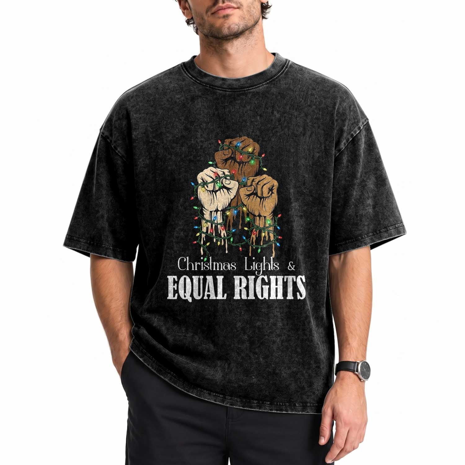 Christmas Lights And Equal Rights Washed Cotton T-Shirt Diversity Xmas Gift