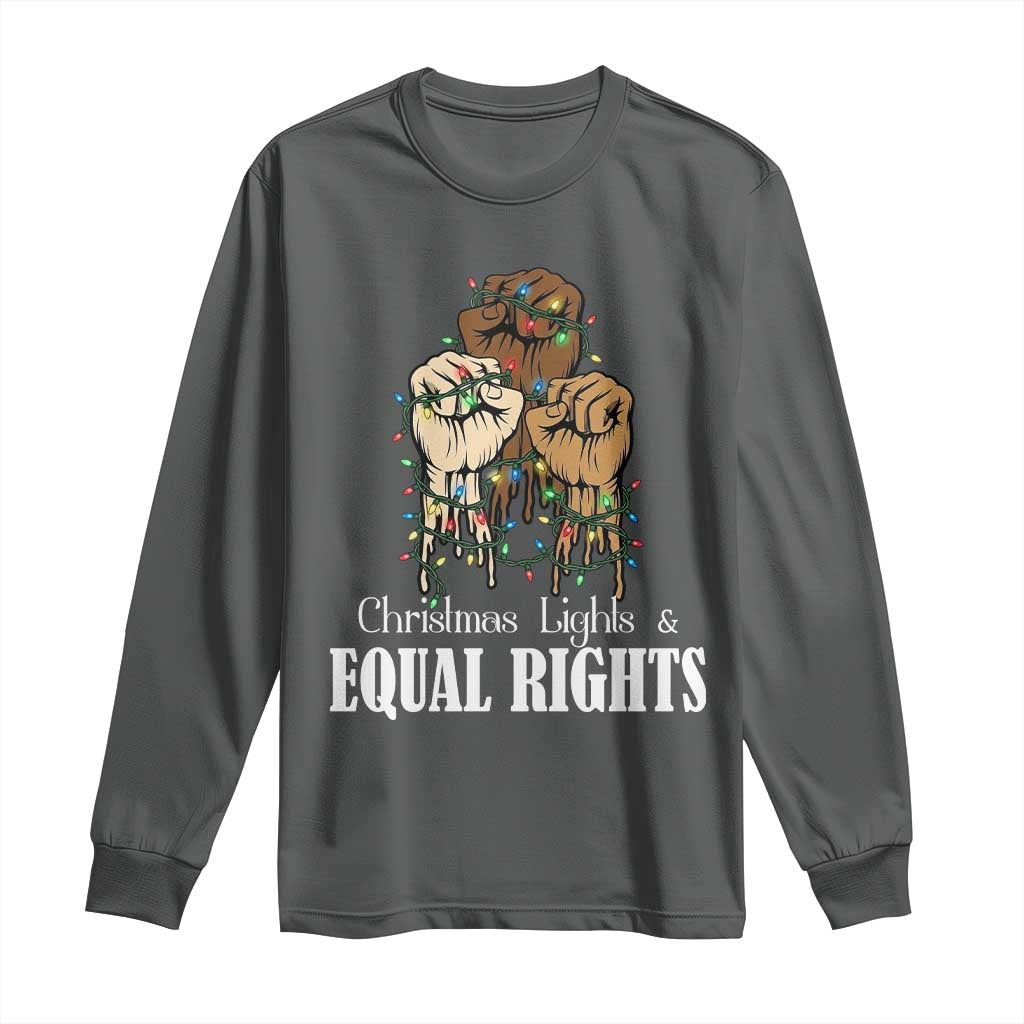 Christmas Lights And Equal Rights Long Sleeve Shirt Diversity Xmas Gift TS12 Dark Heather Print Your Wear