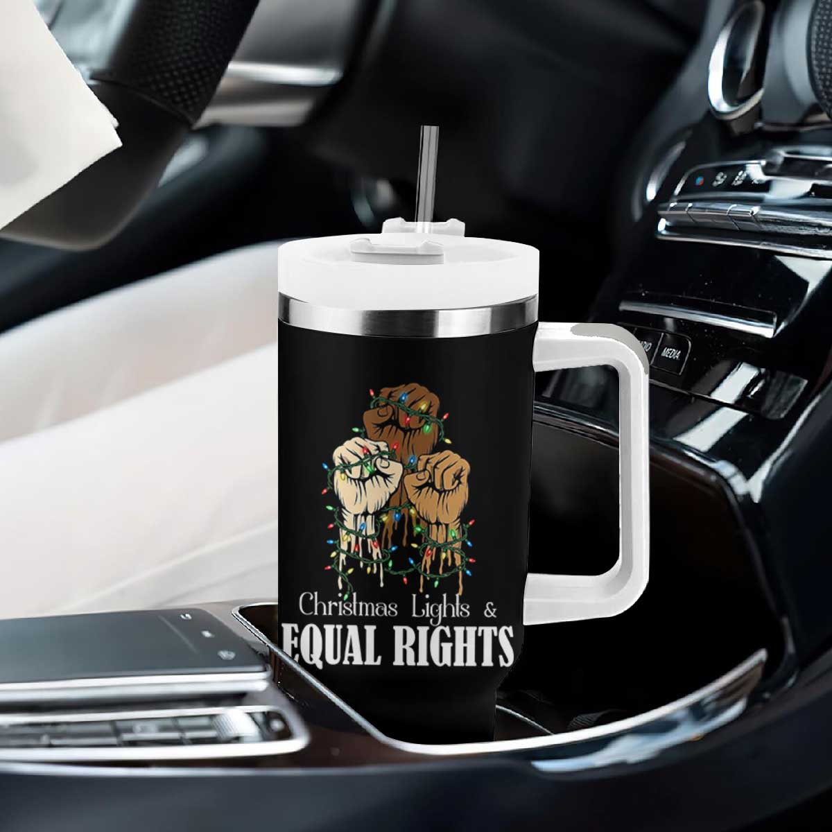 Christmas Lights And Equal Rights Tumbler With Handle Diversity Xmas Gift TS12 Print Your Wear