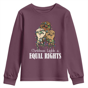 Christmas Lights And Equal Rights Youth Sweatshirt Diversity Xmas Gift TS12 Maroon Print Your Wear