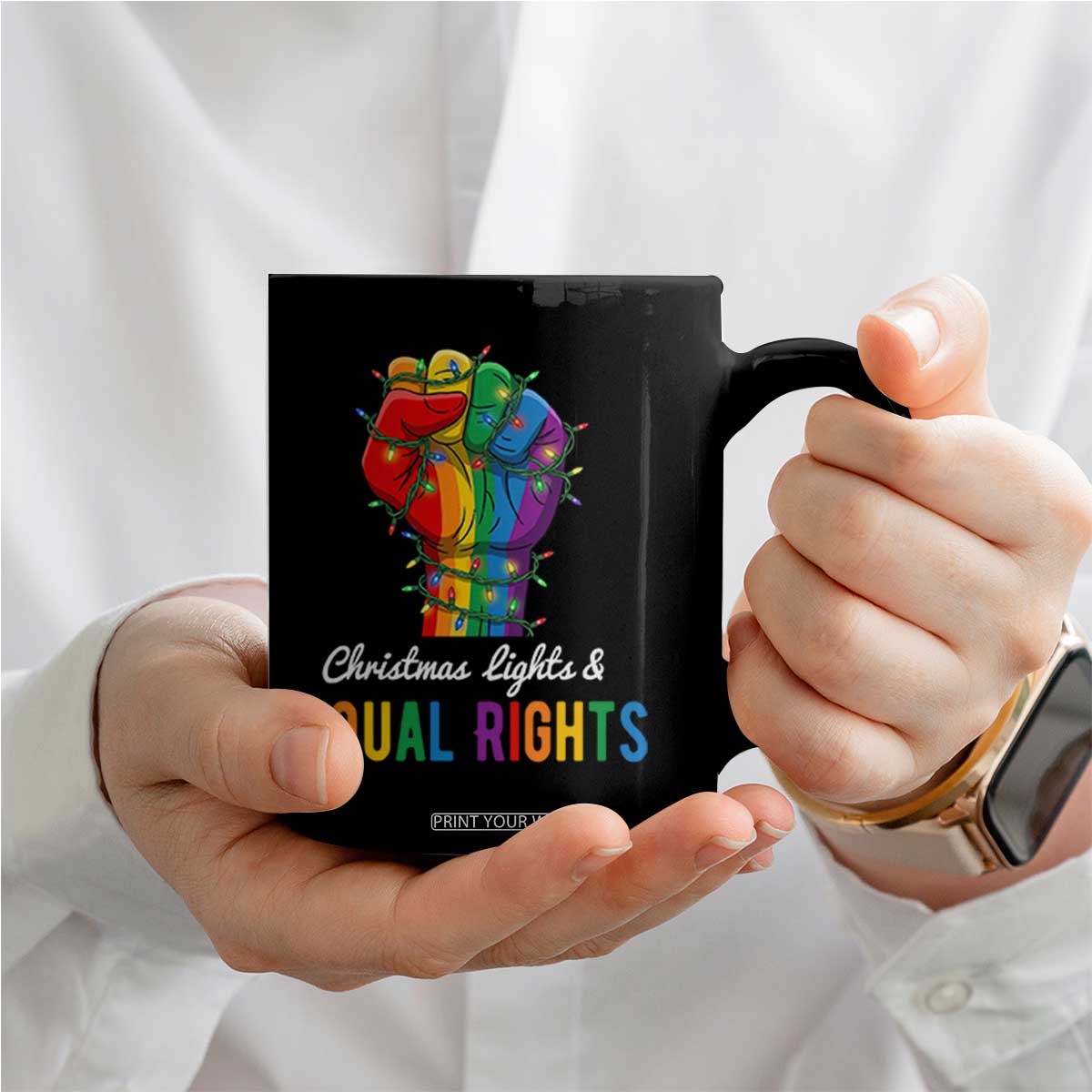 Christmas Lights Equal Rights Coffee Mug LGBT Hands Supporter Gift TS12 Print Your Wear