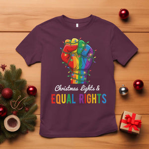 Christmas Lights Equal Rights T Shirt LGBT Hands Supporter Gift TS12 Maroon Print Your Wear