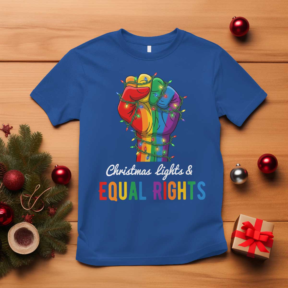 Christmas Lights Equal Rights T Shirt LGBT Hands Supporter Gift TS12 Royal Blue Print Your Wear