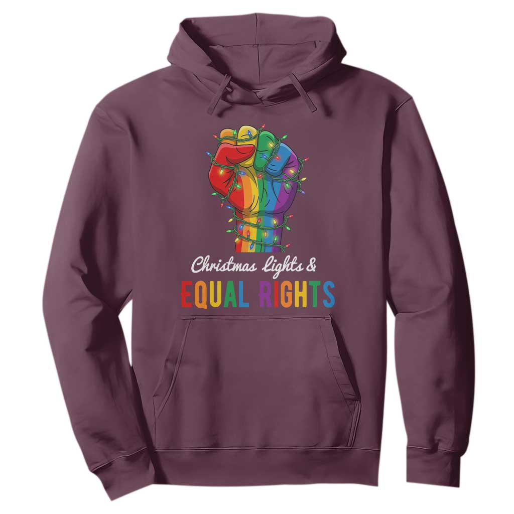 Christmas Lights Equal Rights Hoodie LGBT Hands Supporter Gift TS12 Maroon Print Your Wear