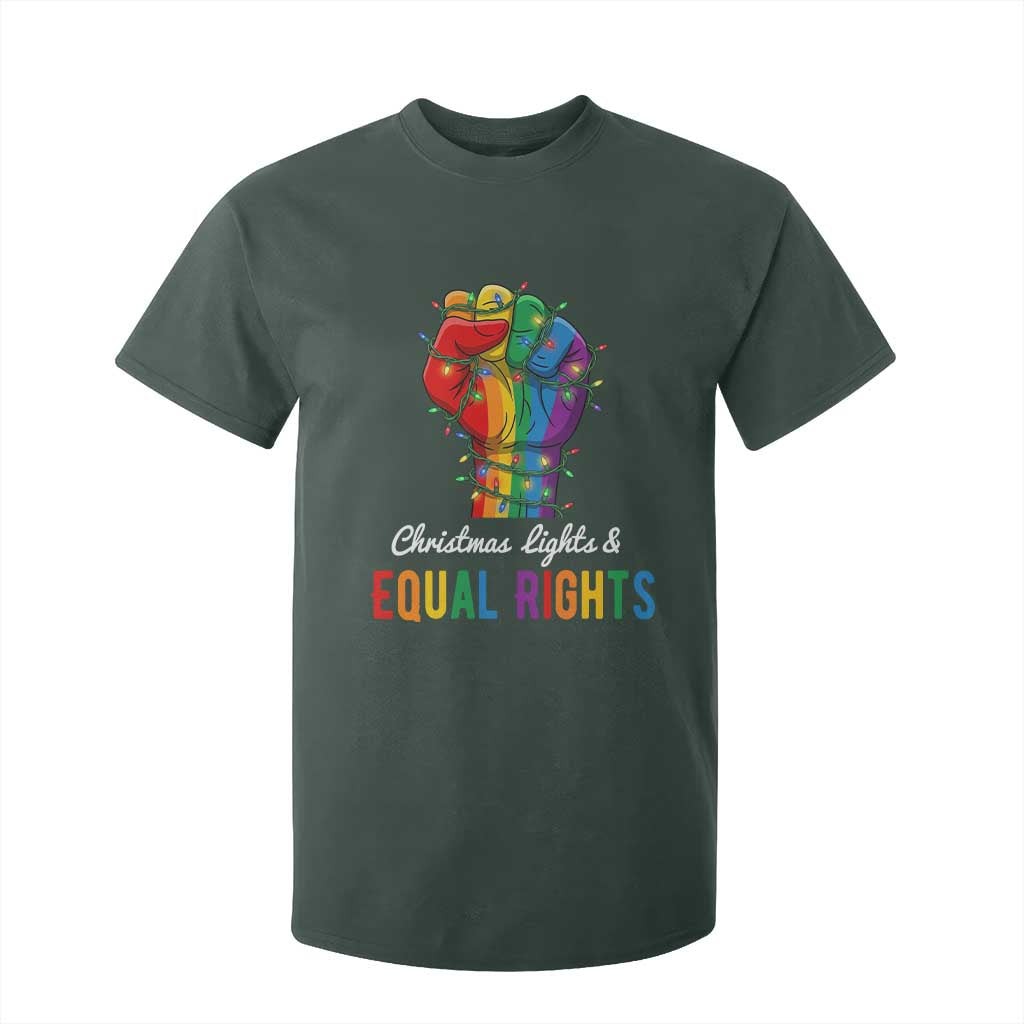 Christmas Lights Equal Rights T Shirt For Kid LGBT Hands Supporter Gift TS12 Dark Forest Green Print Your Wear