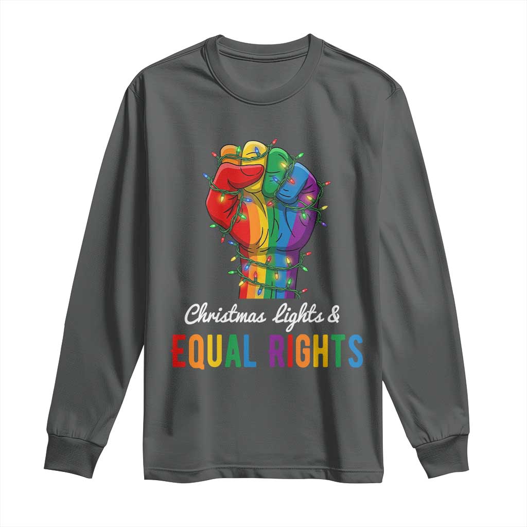 Christmas Lights Equal Rights Long Sleeve Shirt LGBT Hands Supporter Gift TS12 Dark Heather Print Your Wear