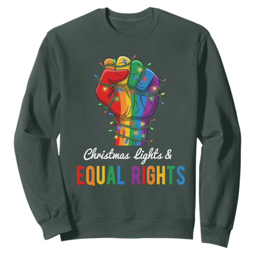 Christmas Lights Equal Rights Sweatshirt LGBT Hands Supporter Gift TS12 Dark Forest Green Print Your Wear