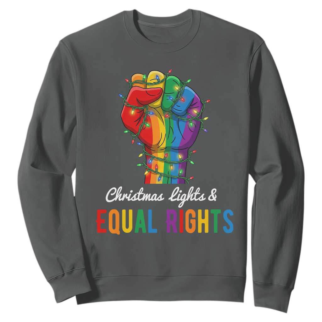 Christmas Lights Equal Rights Sweatshirt LGBT Hands Supporter Gift TS12 Dark Heather Print Your Wear
