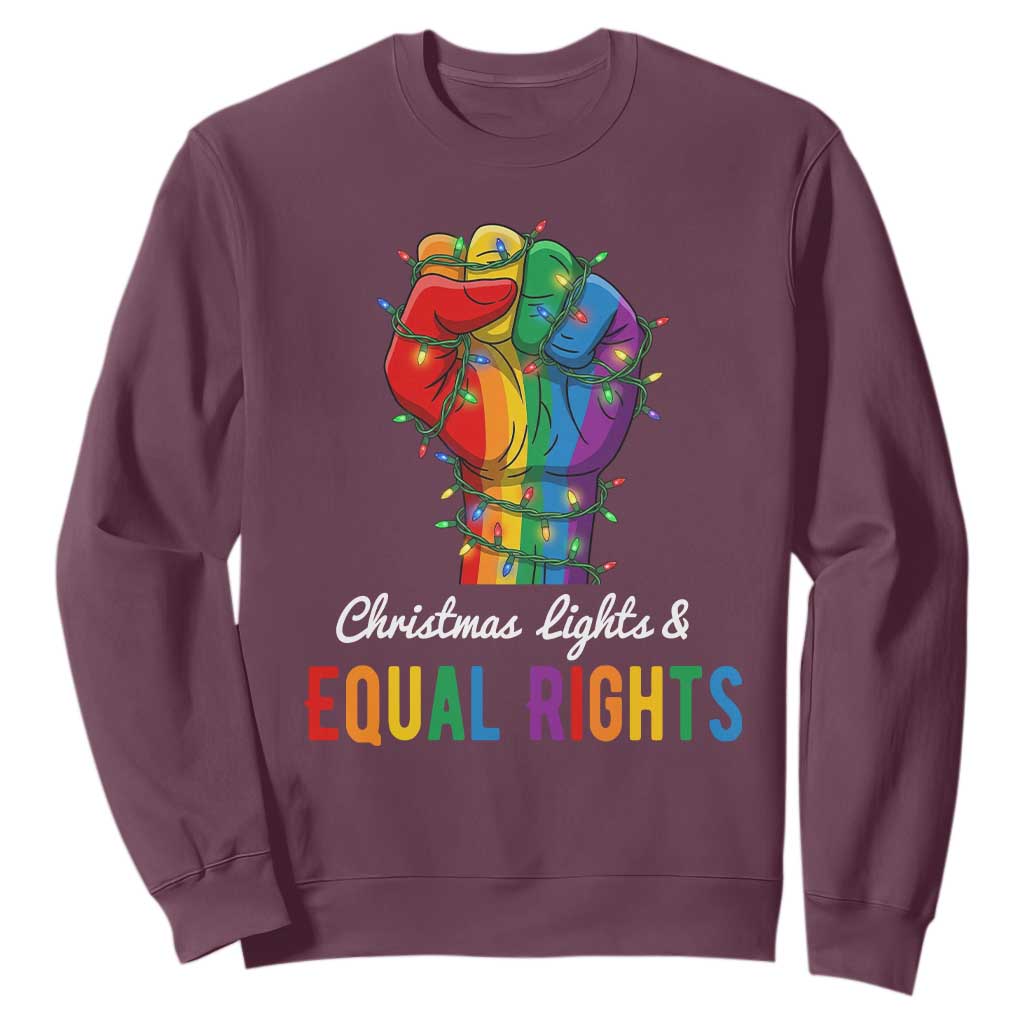 Christmas Lights Equal Rights Sweatshirt LGBT Hands Supporter Gift TS12 Maroon Print Your Wear