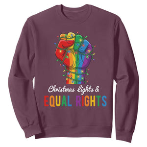 Christmas Lights Equal Rights Sweatshirt LGBT Hands Supporter Gift TS12 Maroon Print Your Wear