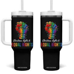 Christmas Lights Equal Rights Tumbler With Handle LGBT Hands Supporter Gift TS12 One Size: 40 oz Black Print Your Wear