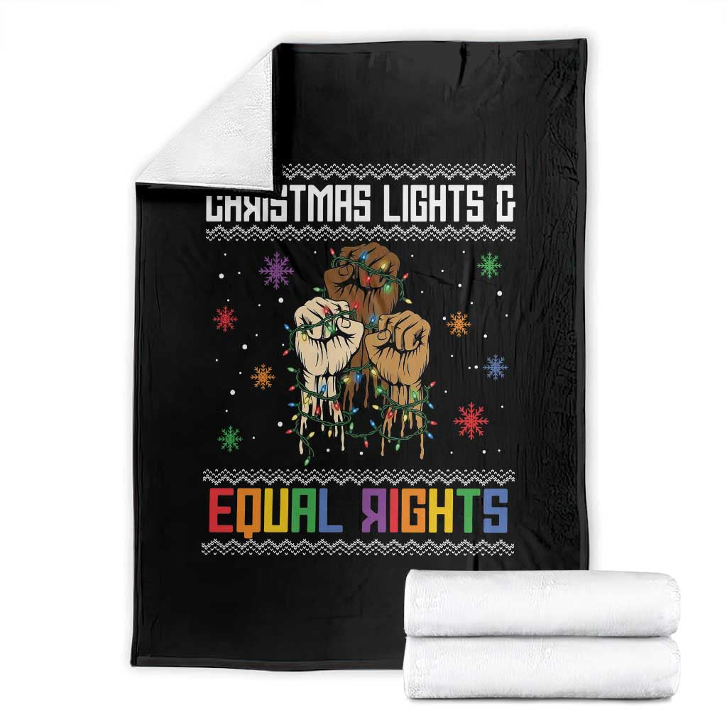 Christmas Lights And Equal Rights Ugly Sweater Throw Blanket Xmas Activism Gift TS12 Black Print Your Wear