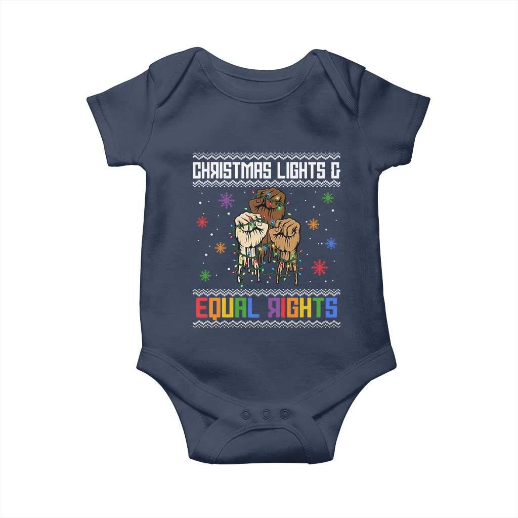 Christmas Lights And Equal Rights Ugly Sweater Baby Onesie Xmas Activism Gift TS12 Navy Print Your Wear
