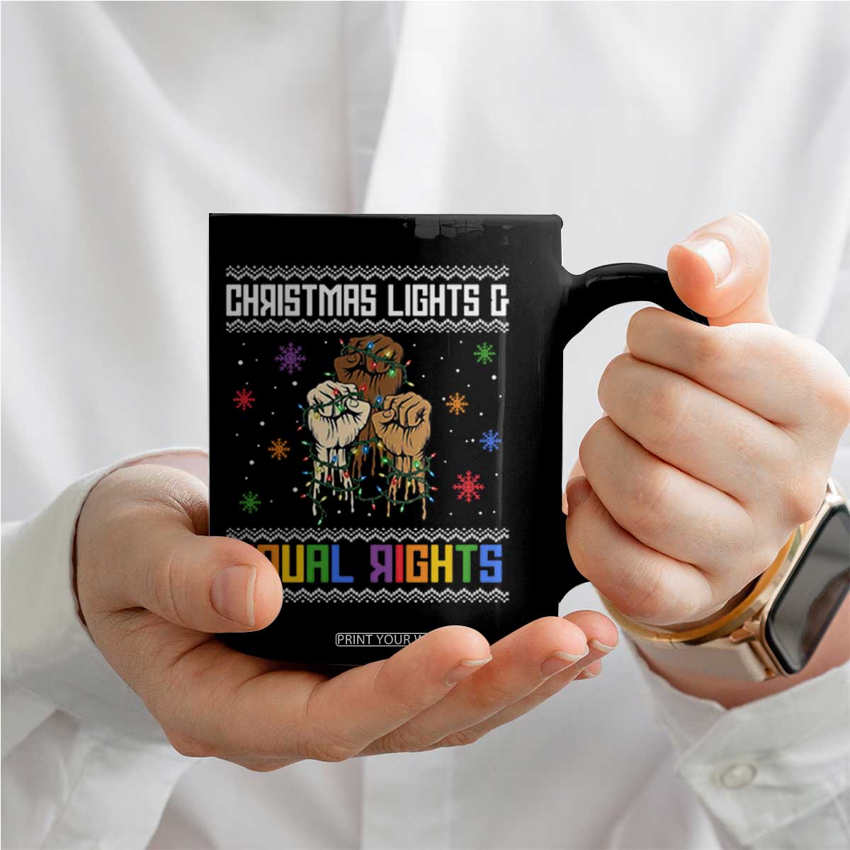 Christmas Lights And Equal Rights Ugly Sweater Coffee Mug Xmas Activism Gift TS12 Print Your Wear