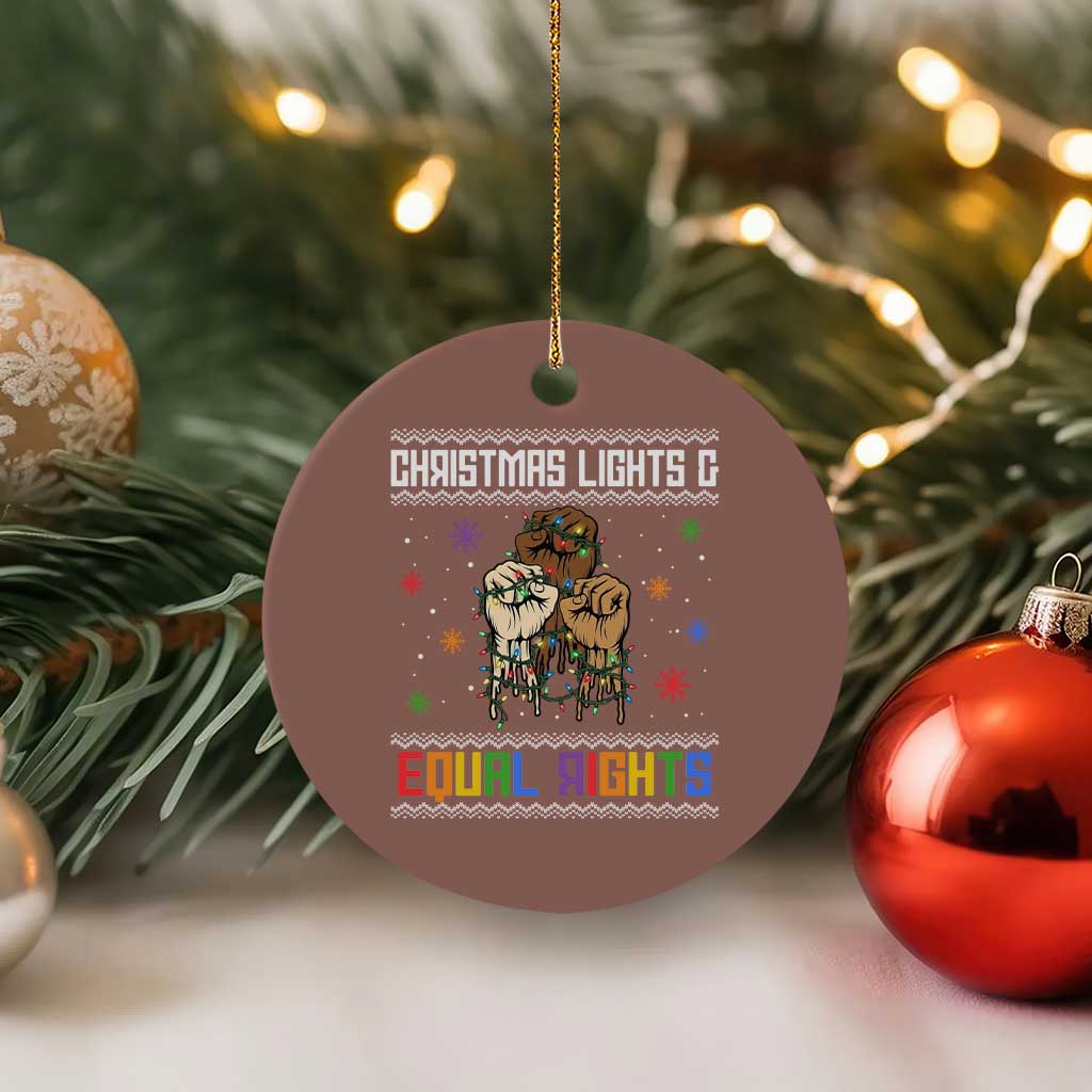 Christmas Lights And Equal Rights Ugly Sweater Ceramic Ornament Xmas Activism Gift TS12 1pc Mocha Print Your Wear