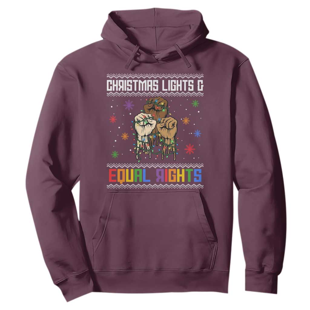 Christmas Lights And Equal Rights Ugly Sweater Hoodie Xmas Activism Gift TS12 Maroon Print Your Wear