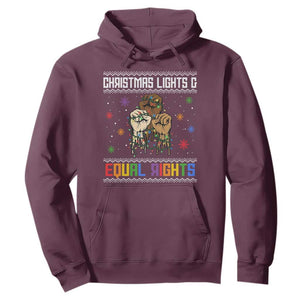 Christmas Lights And Equal Rights Ugly Sweater Hoodie Xmas Activism Gift TS12 Maroon Print Your Wear