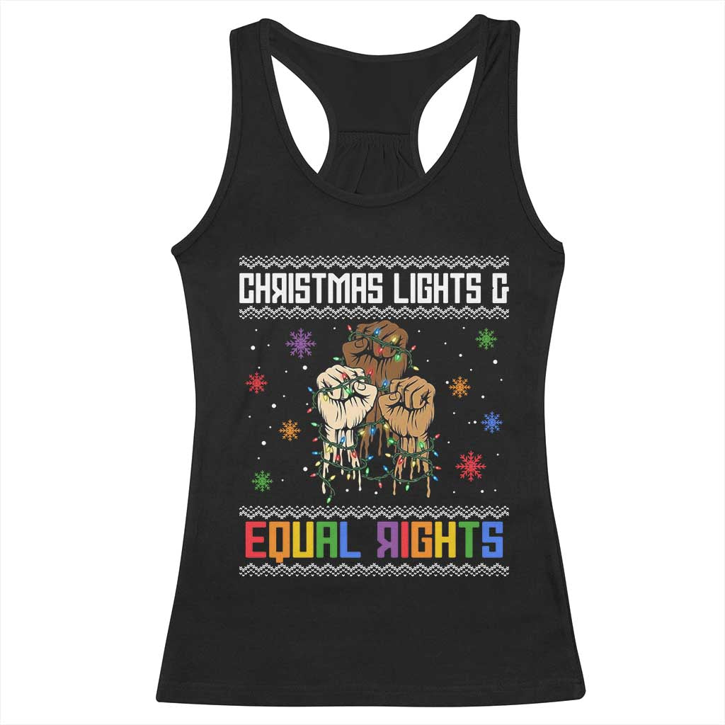 Christmas Lights And Equal Rights Ugly Sweater Racerback Tank Top Xmas Activism Gift TS12 Black Print Your Wear