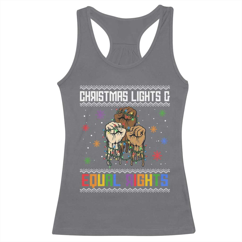 Christmas Lights And Equal Rights Ugly Sweater Racerback Tank Top Xmas Activism Gift TS12 Charcoal Print Your Wear