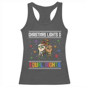 Christmas Lights And Equal Rights Ugly Sweater Racerback Tank Top Xmas Activism Gift TS12 Dark Heather Print Your Wear