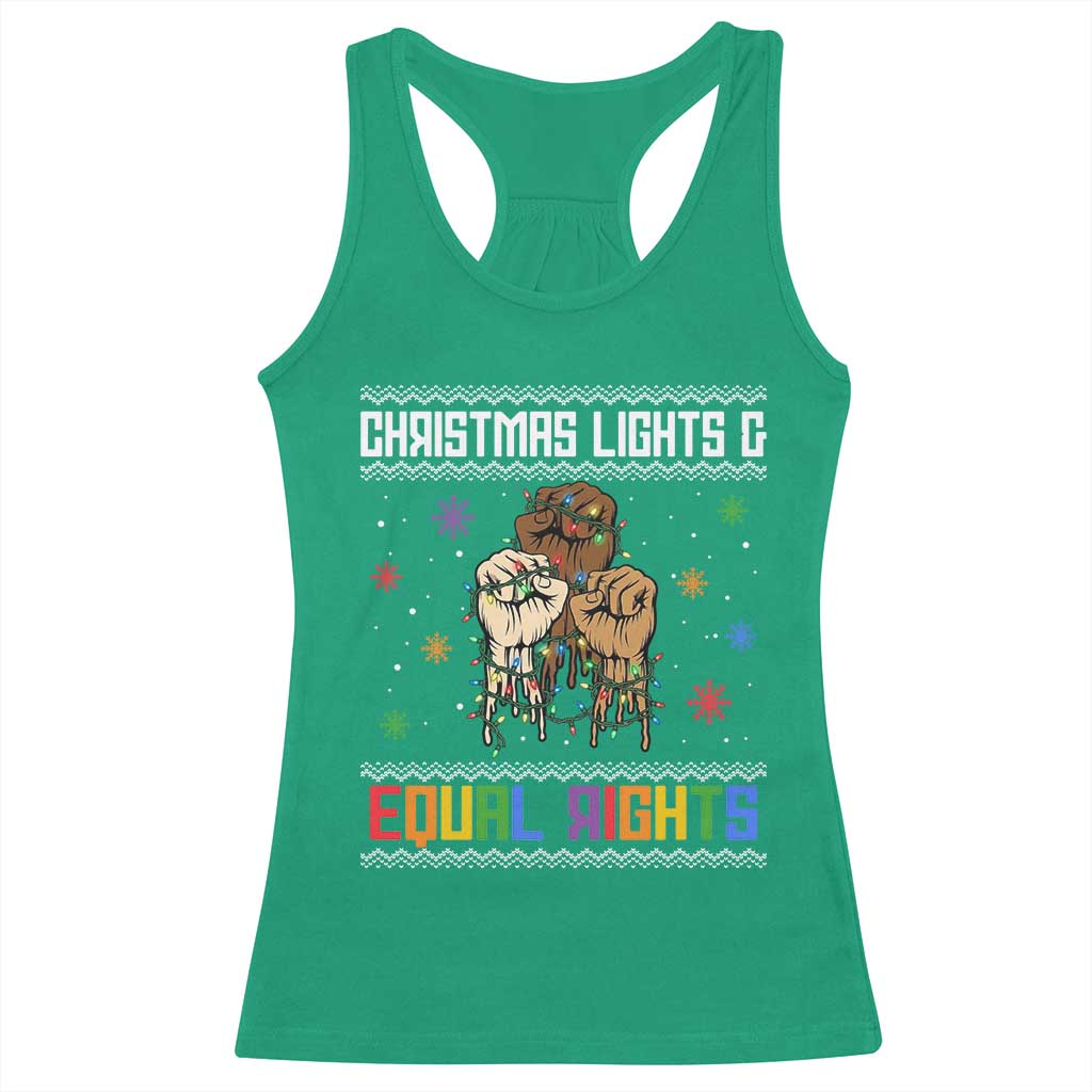 Christmas Lights And Equal Rights Ugly Sweater Racerback Tank Top Xmas Activism Gift TS12 Irish Green Print Your Wear